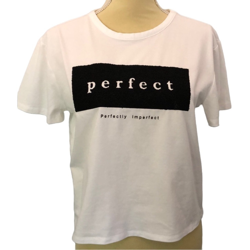 Cropped White “Perfect” - “Perfectly Imperfect” T-Shirt Large
